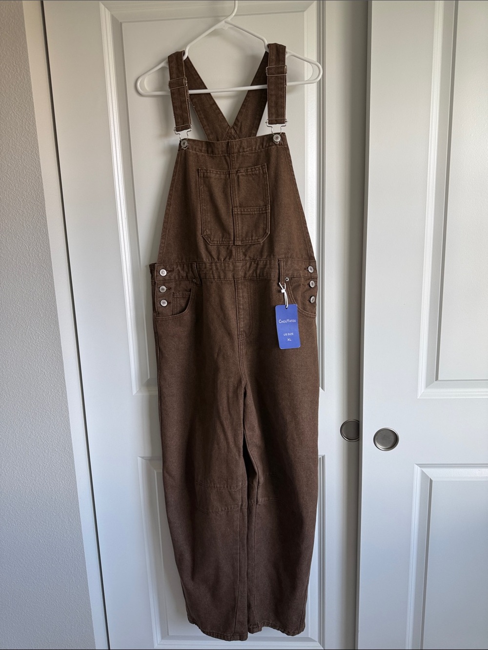 Chouyatou Wide-Leg Denim Overalls Jumpsuit Y2K Brown Jean